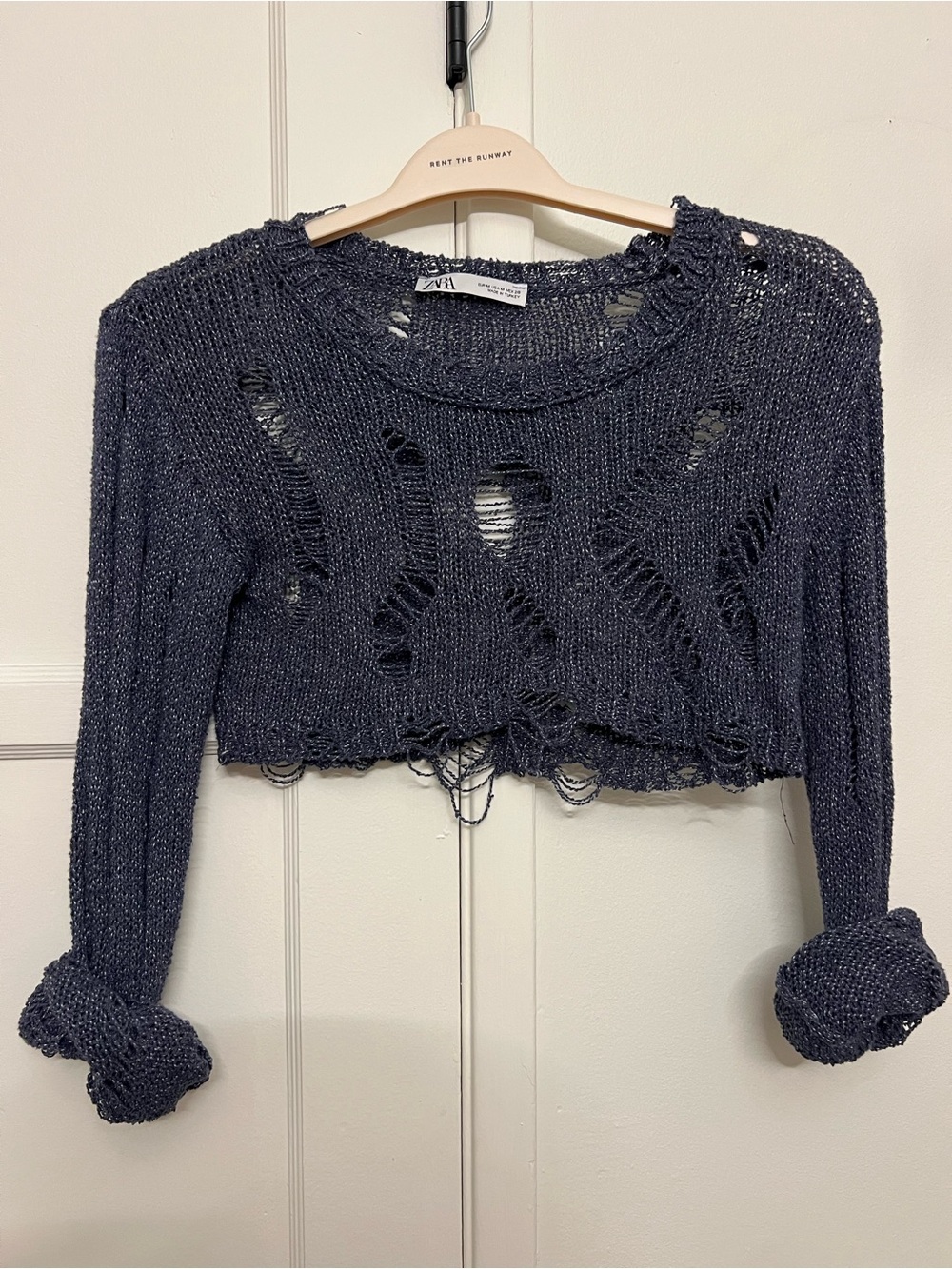 ZARA Distressed Cropped Knit Sweater - Charcoal